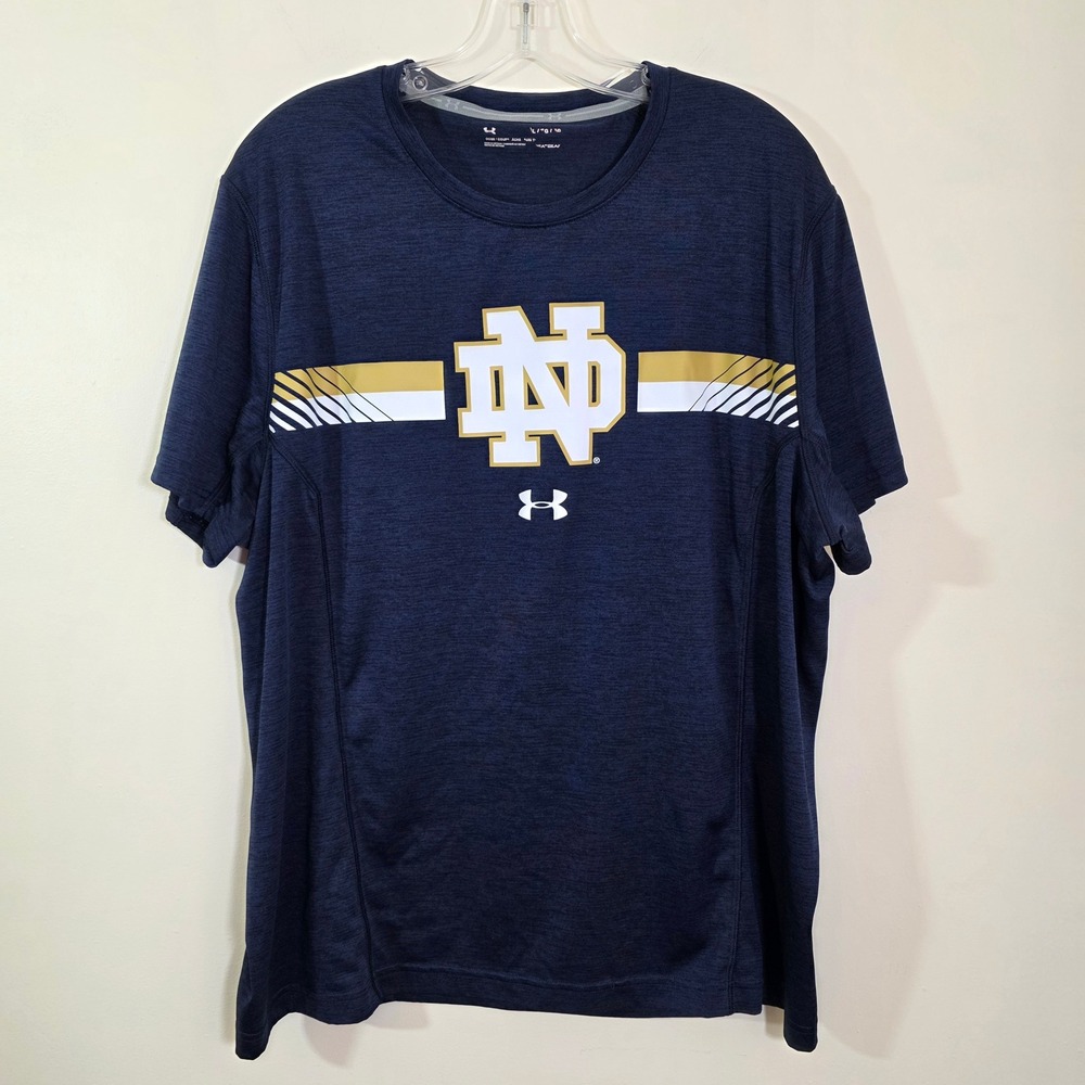 Under Armour Mens Notre Dame Shirt HeatGear Performance Navy Blue Heather Large
